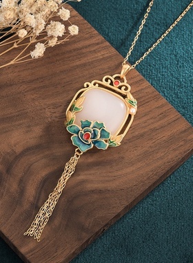 2021夏季新品仿和田玉瑬金古风复古烧蓝中国风流苏长款锁骨项链