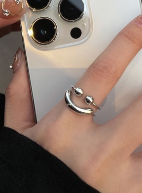 微笑金属戒指女ins小众设计感百搭食指戒时尚个性冷淡风指环