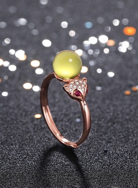 2021夏季新款宫廷风设计指环镶嵌多米加二代合成蓝珀灵狐戒指