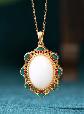 2022年秋冬季新款仿玉石挂坠祥云吊坠国潮气质项链女直播供货