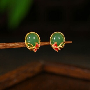 艾尔缘三生有幸925银针耳钉女ins小众设计杏叶耳饰夏季感耳环