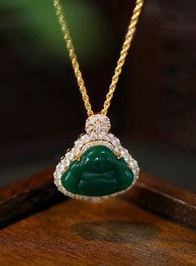 新中式弥勒佛公项链男女镶钻感锁骨链2025轻奢小众百搭吊坠