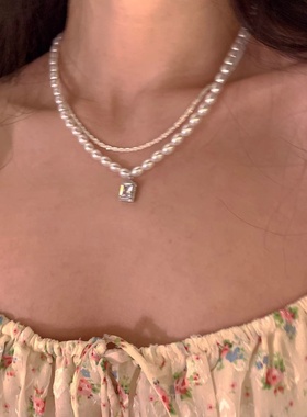 两件套 珍珠项链轻奢小众 温柔复古风新款锁骨链女网红配饰设计感