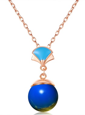 网红直播供货中国风古典旗袍汉服配饰18K玫瑰金电镀琥珀扇子项链