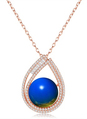 中国风古装汉服配饰镀玫瑰金色镶嵌合成蓝珀琥珀挂坠锁骨项链女