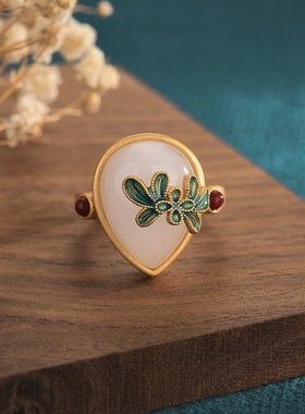 2021夏季新品中国风古装汉服气质女生搭配手饰仿和田玉南红戒指女