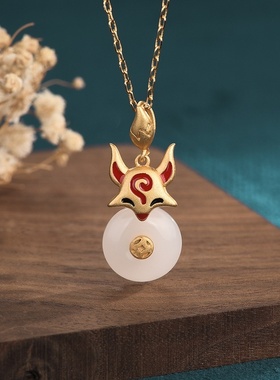 中国风古装汉服项饰冷珐琅工艺小狐狸平安扣复古仿和田玉项链女