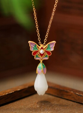 新中式国潮珐琅蝴蝶宫廷汉服旗袍轻奢小众锁骨链配饰感颈链