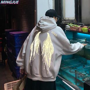 boy翅膀卫衣男连帽宽松bf慵懒风潮牌炸街情侣装外套秋冬白色上衣