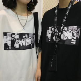 原宿bf火影忍者动漫六道佩恩人物霹雳字母印花情侣短袖T恤男女款