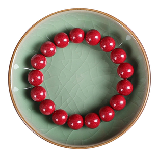 马年朱砂手链女正品官方旗舰店帝王砂晶体粉红晶砂圆珠原石手串男