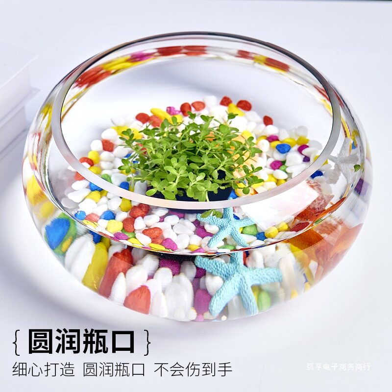 办公室桌面迷你小鱼缸圆形加厚透明玻璃缸客厅家用小型乌龟饲养缸