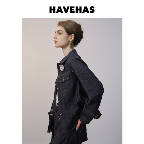 HAVEHAS 千禧范本 90s复古单宁牛仔夹克收腰外套/牛仔长裤套装女
