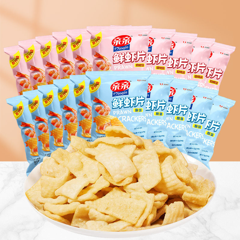 亲亲食品鲜虾片18g多口味膨化食品网红休闲解馋办公室宿舍小零食 - 实物图
