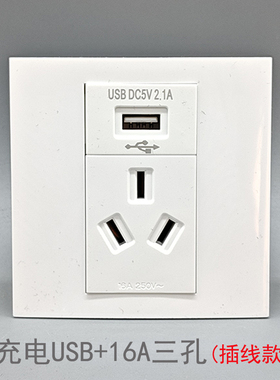 86型16A三孔电源+10A充电USB插座 充电功能件手机220V5V2.1A面板