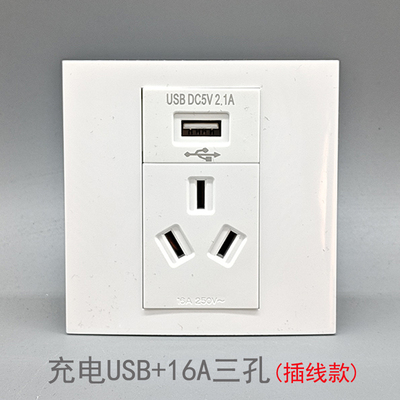 86型16A三孔电源+10A充电USB插座 充电功能件手机220V5V2.1A面板
