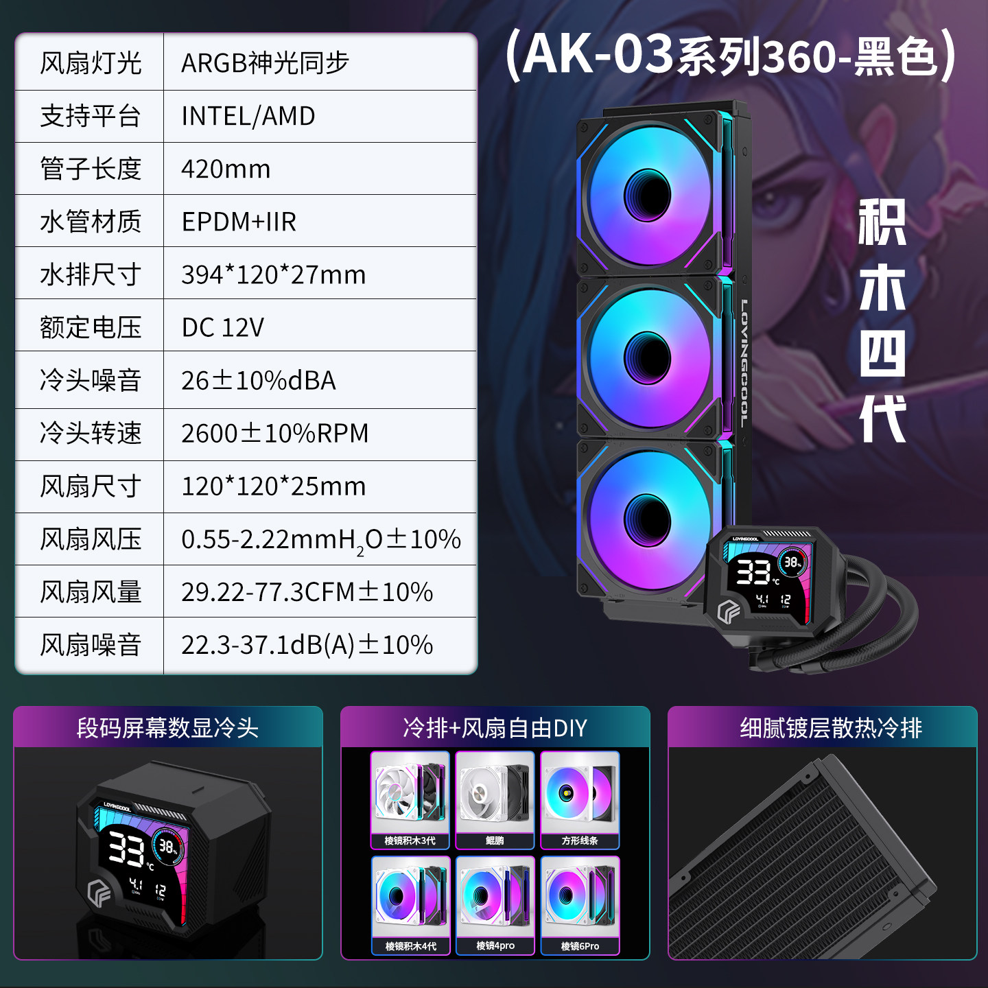 thumbnail for Prism Integrated Cpu240/360 Water-Cooled Radiator Digital Display Version Cooling Radiator 1700 Computer 2011 Fan