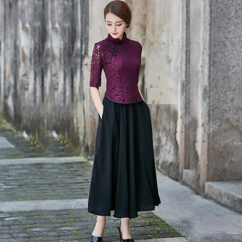 旗袍上衣复古蕾丝改良中式唐装少女优雅气质修身七分袖旗袍套装裙在类目 女装/女士精品, 唐装/民族服装/舞台服装, 唐装/中式服装, 上衣中 - 来自Buy2taobao.com提供专业的淘宝代购服务