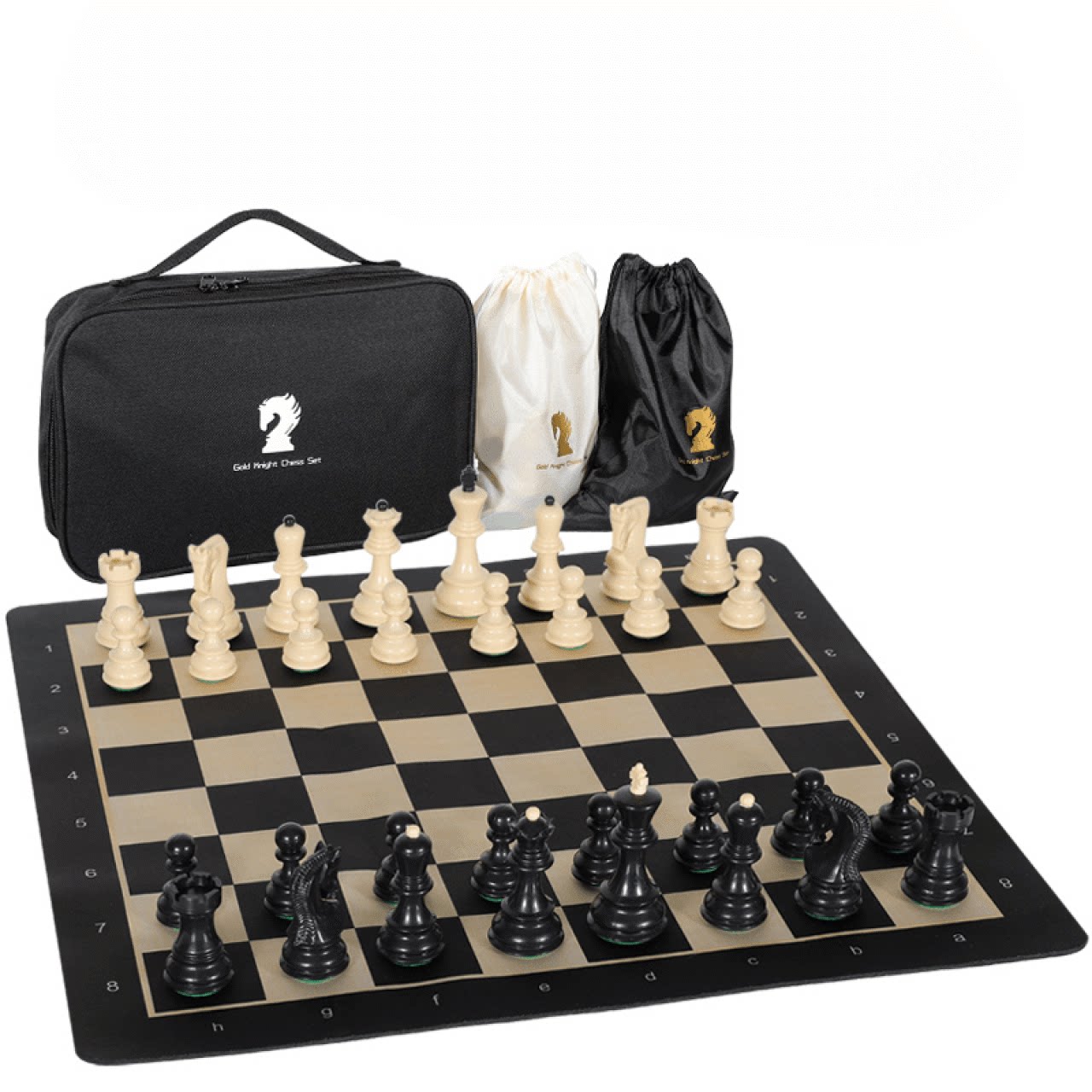 便携折叠式国际象棋棋盘套装配有加重棋子比赛级适合初学者