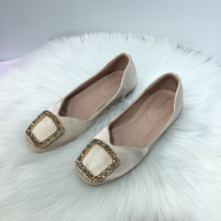 小码方头单鞋女2022新款夏季平底鞋百搭浅口仙女风方扣软皮奶奶鞋