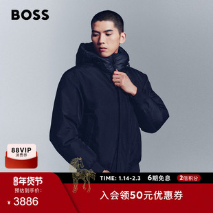 【保暖】BOSS博斯 男士冬款徽标装饰双重门襟连帽羽绒服
