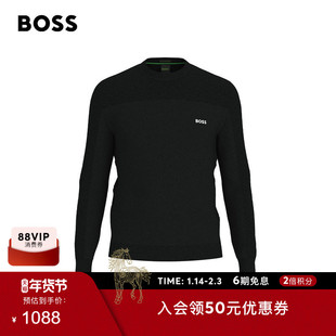 【含羊毛】BOSS博斯 男士冬款徽标装饰圆领针织毛衣