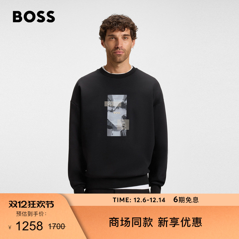 【卫衣无帽】BOSS博斯 25年冬季新款照片印花棉混纺宽松版型卫衣