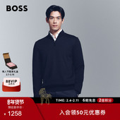 100%羊毛 BOSS博斯 男士 秋款 商务风半拉链领毛衣