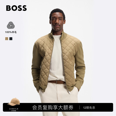 【100%羊毛】BOSS博斯 男士26年新款正面绗缝羊毛针织夹克