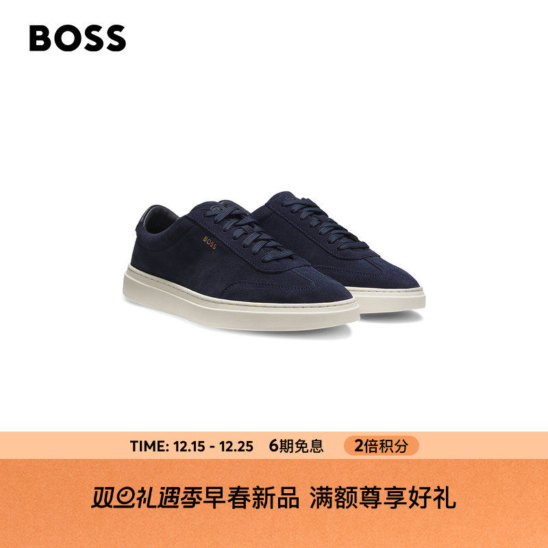 BOSS博斯 男士26年春季新款皮革饰边低帮运动鞋