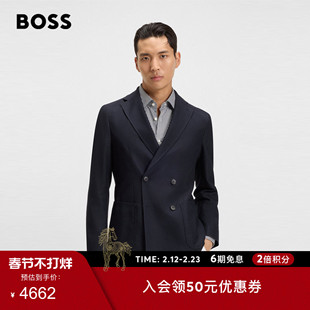 【含羊毛 双排扣西服】BOSS博斯 男士秋冬款泡泡纱西装外套