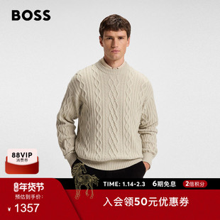 【复古风绞花 100%羊毛】BOSS博斯 男士冬款宽松版型毛衣