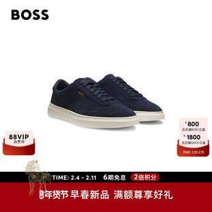 【情人节礼物】BOSS博斯 男士26年春季新款皮革饰边低帮运动鞋