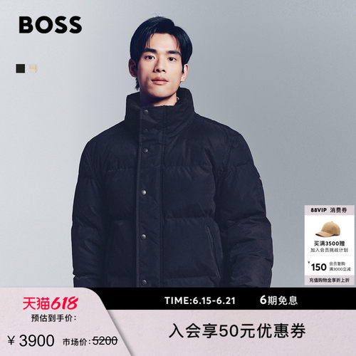 【父亲节礼物面包服】BOSS博斯 男士仿羊羔绒立领宽松版型棉服