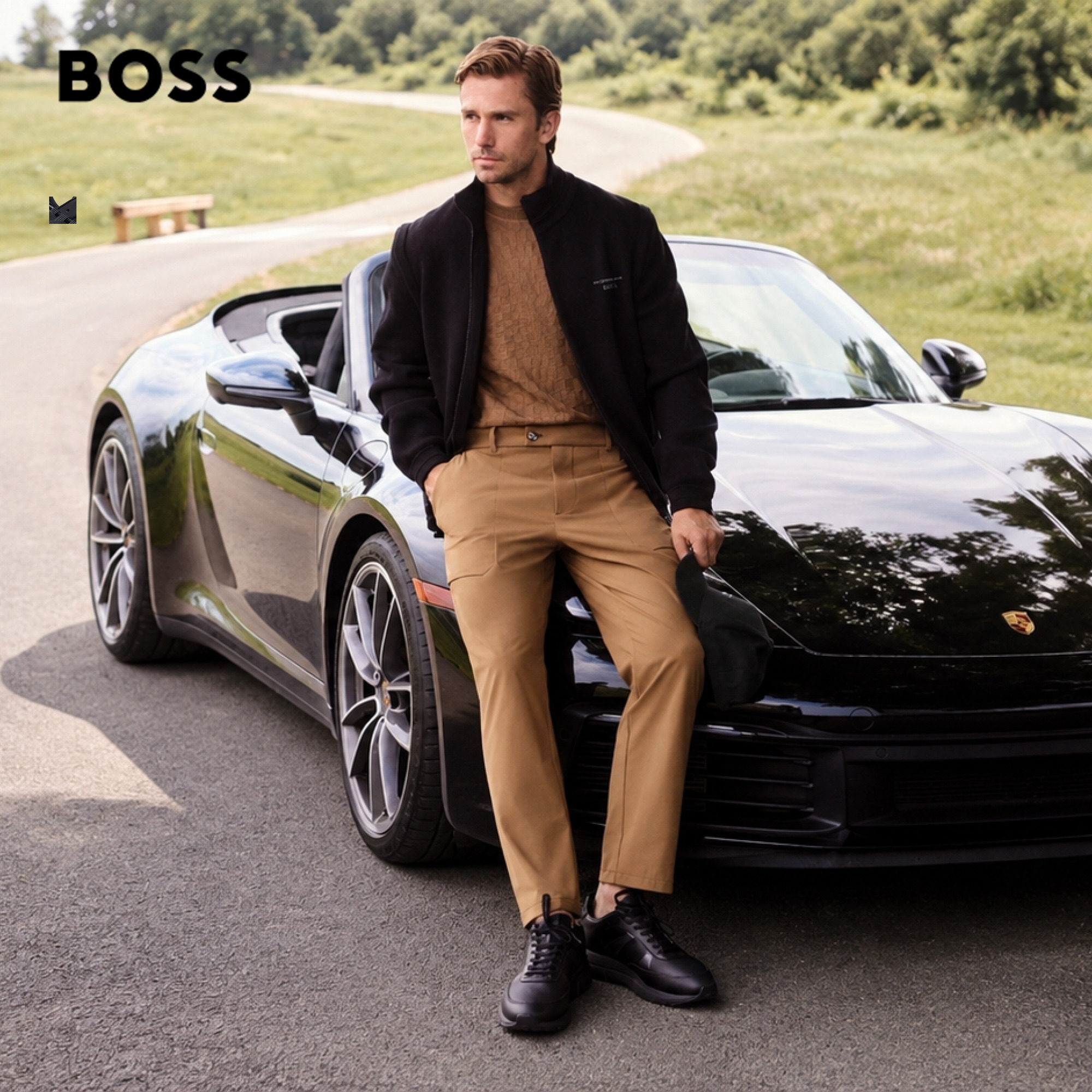 【保时捷联名款】BOSS博斯 男士26年冬季新款冲孔设计皮革运动鞋