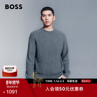 【80%羊毛】BOSS博斯 男士冬款慵懒风宽松版型罗纹针织毛衣