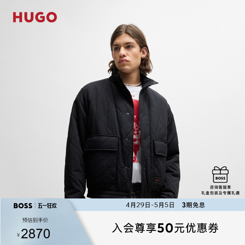 HUGO BOSS男士徽标标签装饰内里填充飞行员夹克外套