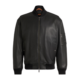 【羊皮革】BOSS博斯 男士品牌标识袖袋宽松版型皮夹克