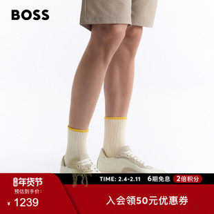 【情人节礼物】BOSS博斯 男士男士皮革饰边低帮德训鞋