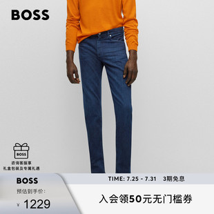 BOSS博斯 男款 常规版 型深蓝色羊绒质感牛仔裤