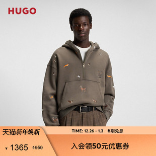 100%棉 动物刺绣宽松版 HUGO雨果 新款 型棉质连帽卫衣 25年冬季