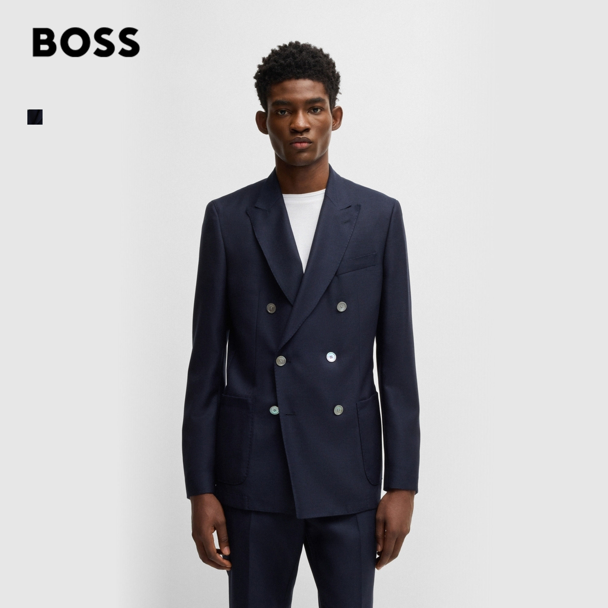 【100%羊毛 双排扣】BOSS博斯 男士商务风修身版型正装西服