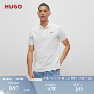 POLO衫 珠地布 100%棉 HUGO BOSS雨果博斯男印花商务休闲短袖