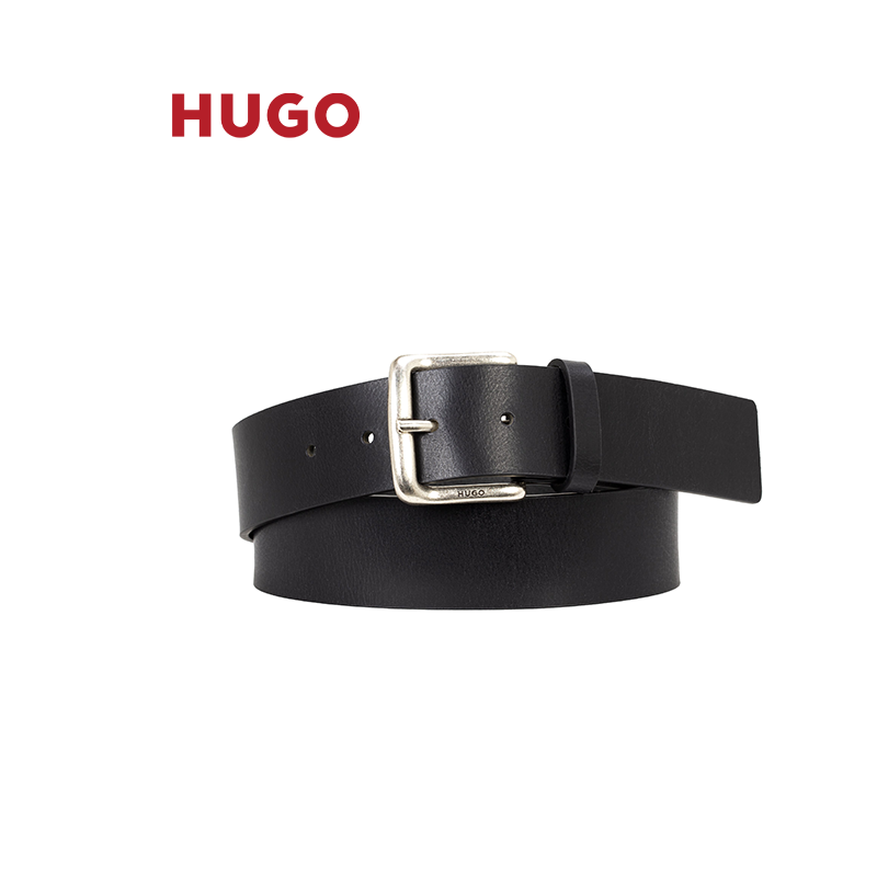 【父亲节礼物】HUGO雨果 男士26秋季复古效果针扣牛皮腰带宽3.5CM