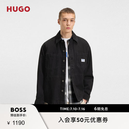黑色硬质牛仔宽松衬衫外套