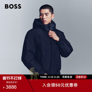 【保暖】BOSS博斯 男士冬款徽标装饰双重门襟连帽羽绒服