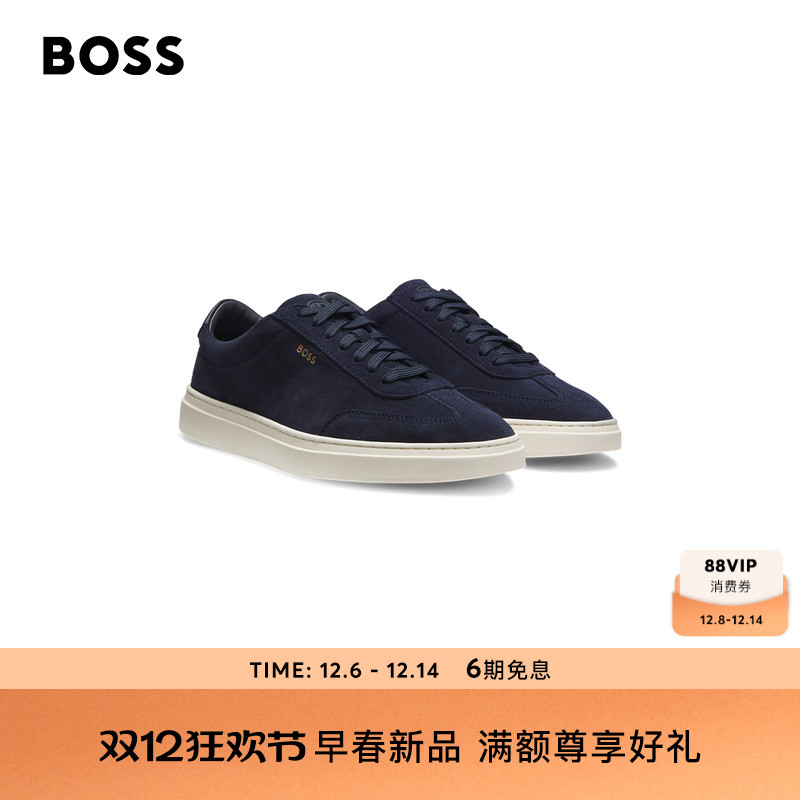 BOSS博斯 男士26年春季新款皮革饰边低帮运动鞋