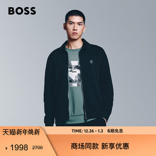 25年冬款 男士 BOSS博斯 双B交织字母棉质混纺拉链卫衣 休闲开衫