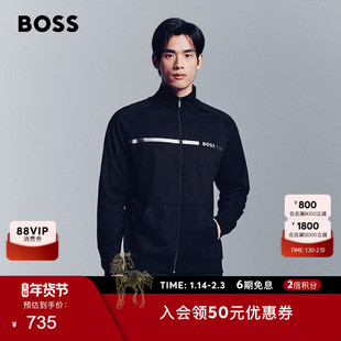 【100%棉】BOSS博斯 男士冬款条纹和徽标装饰棉质毛圈布卫衣