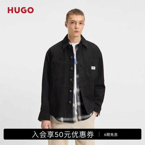 黑色硬质牛仔宽松衬衫外套